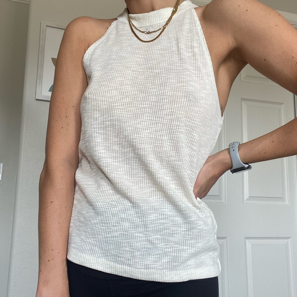 Topshop High Neck White Textured Tank
